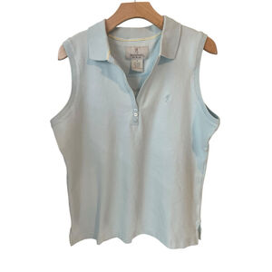 Browning Sleeveless Top Womens XL Blue V Neck Button Collared Tank Shirt NWT